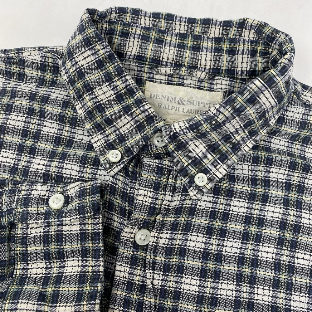 Denim &‎ Supply Ralph Lauren Shirt Mens Medium Blue Plaid Button Down Cotton L/S